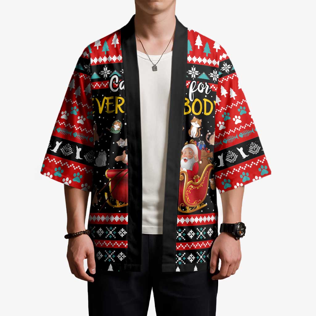 Funny Santa Kimono with Cats for Everybody Quote and Red Christmas Pattern - Wonder Print Shop