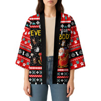 Funny Santa Kimono with Cats for Everybody Quote and Red Christmas Pattern - Wonder Print Shop