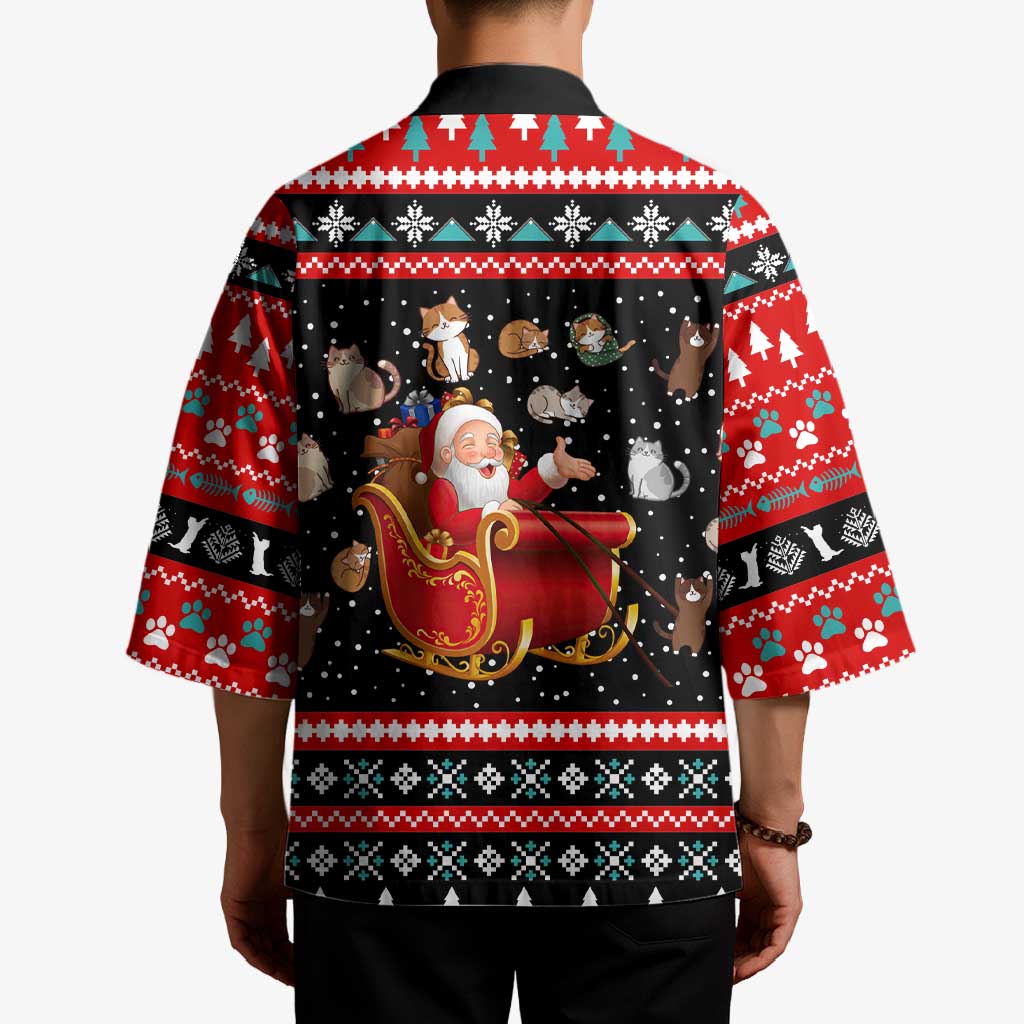 Funny Santa Kimono with Cats for Everybody Quote and Red Christmas Pattern - Wonder Print Shop