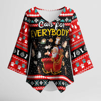 Funny Santa Kimono Sleeve Blouse with Cats for Everybody Quote and Red Christmas Pattern - Wonder Print Shop