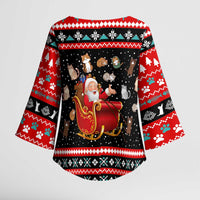 Funny Santa Kimono Sleeve Blouse with Cats for Everybody Quote and Red Christmas Pattern - Wonder Print Shop