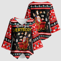 Funny Santa Kimono Sleeve Blouse with Cats for Everybody Quote and Red Christmas Pattern - Wonder Print Shop