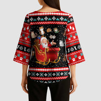 Funny Santa Kimono Sleeve Blouse with Cats for Everybody Quote and Red Christmas Pattern - Wonder Print Shop