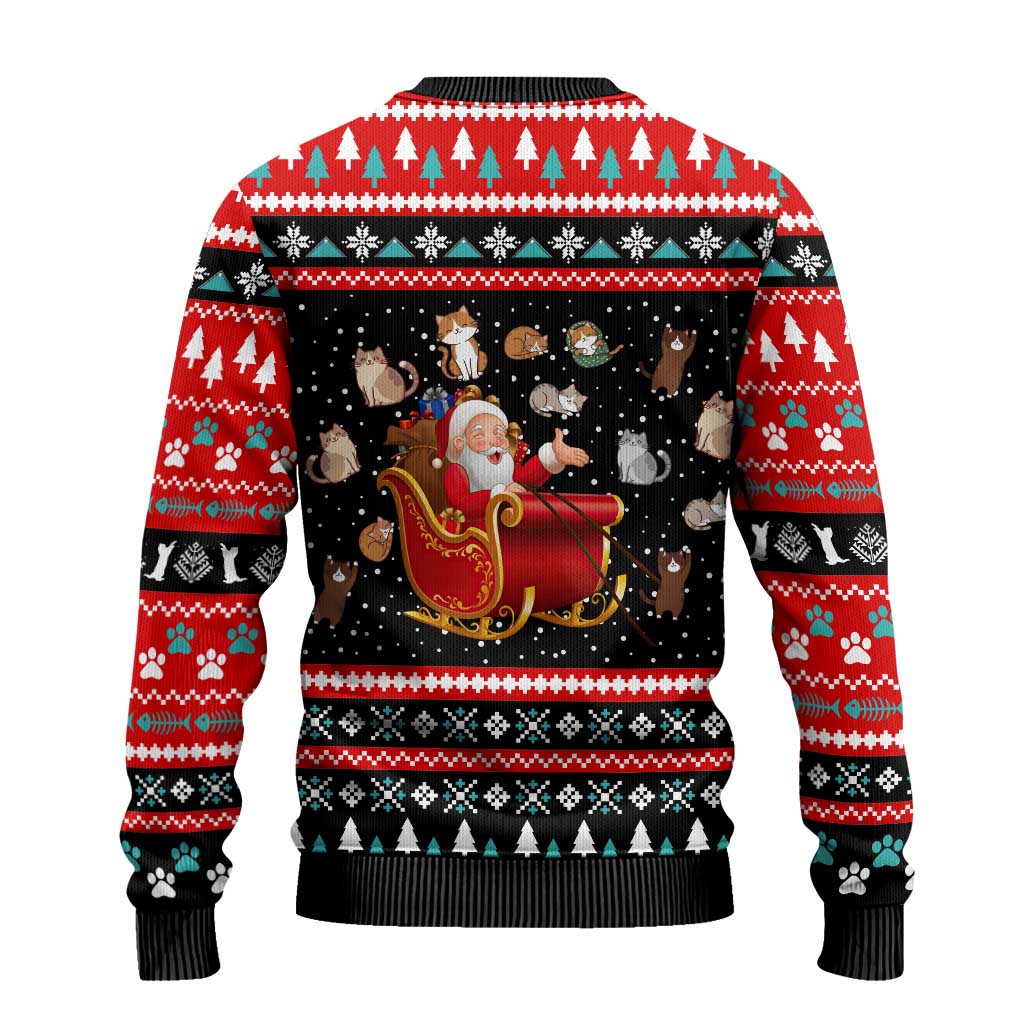 Funny Santa Ugly Christmas Sweater with Cats for Everybody Quote and Red Christmas Pattern - Wonder Print Shop
