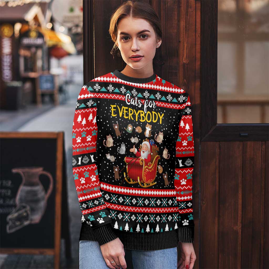 Funny Santa Ugly Christmas Sweater with Cats for Everybody Quote and Red Christmas Pattern - Wonder Print Shop