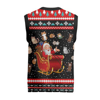 Funny Santa Christmas Knitted V-Neck Vest with Cats for Everybody Quote and Red Christmas Pattern - Wonder Print Shop