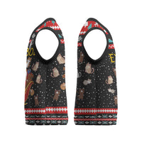 Funny Santa Christmas Knitted V-Neck Vest with Cats for Everybody Quote and Red Christmas Pattern - Wonder Print Shop