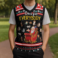 Funny Santa Christmas Knitted V-Neck Vest with Cats for Everybody Quote and Red Christmas Pattern - Wonder Print Shop