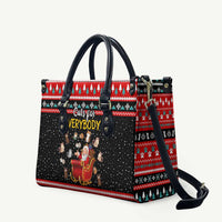 Funny Santa Leather Bag with Cats for Everybody Quote and Red Christmas Pattern - Wonder Print Shop