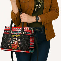 Funny Santa Leather Bag with Cats for Everybody Quote and Red Christmas Pattern - Wonder Print Shop