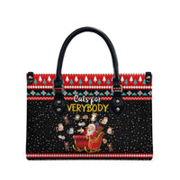 Funny Santa Leather Bag with Cats for Everybody Quote and Red Christmas Pattern - Wonder Print Shop