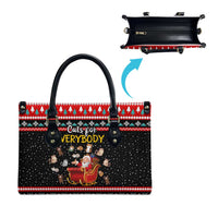 Funny Santa Leather Bag with Cats for Everybody Quote and Red Christmas Pattern - Wonder Print Shop