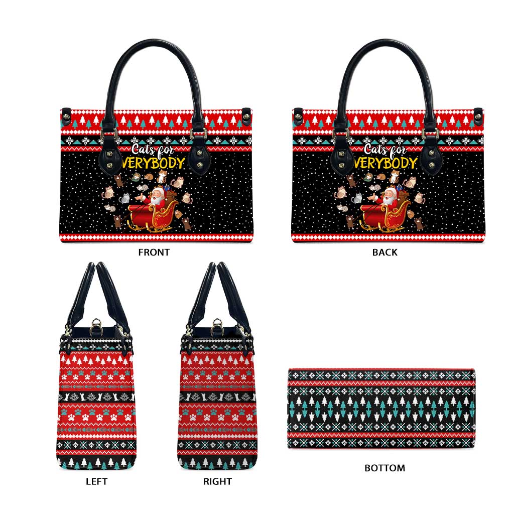 Funny Santa Leather Bag with Cats for Everybody Quote and Red Christmas Pattern - Wonder Print Shop