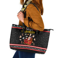 Funny Santa Leather Tote Bag with Cats for Everybody Quote and Red Christmas Pattern - Wonder Print Shop