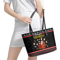 Funny Santa Leather Tote Bag with Cats for Everybody Quote and Red Christmas Pattern - Wonder Print Shop