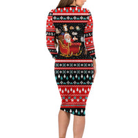 Funny Santa Long Sleeve Bodycon Dress with Cats for Everybody Quote and Red Christmas Pattern - Wonder Print Shop