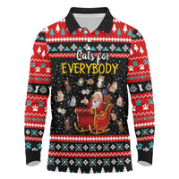 Funny Santa Long Sleeve Polo Shirt with Cats for Everybody Quote and Red Christmas Pattern - Wonder Print Shop