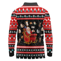 Funny Santa Long Sleeve Polo Shirt with Cats for Everybody Quote and Red Christmas Pattern - Wonder Print Shop