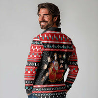 Funny Santa Long Sleeve Polo Shirt with Cats for Everybody Quote and Red Christmas Pattern - Wonder Print Shop