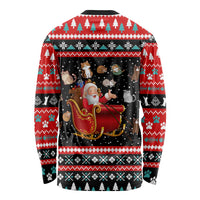 Funny Santa Long Sleeve Shirt with Cats for Everybody Quote and Red Christmas Pattern - Wonder Print Shop