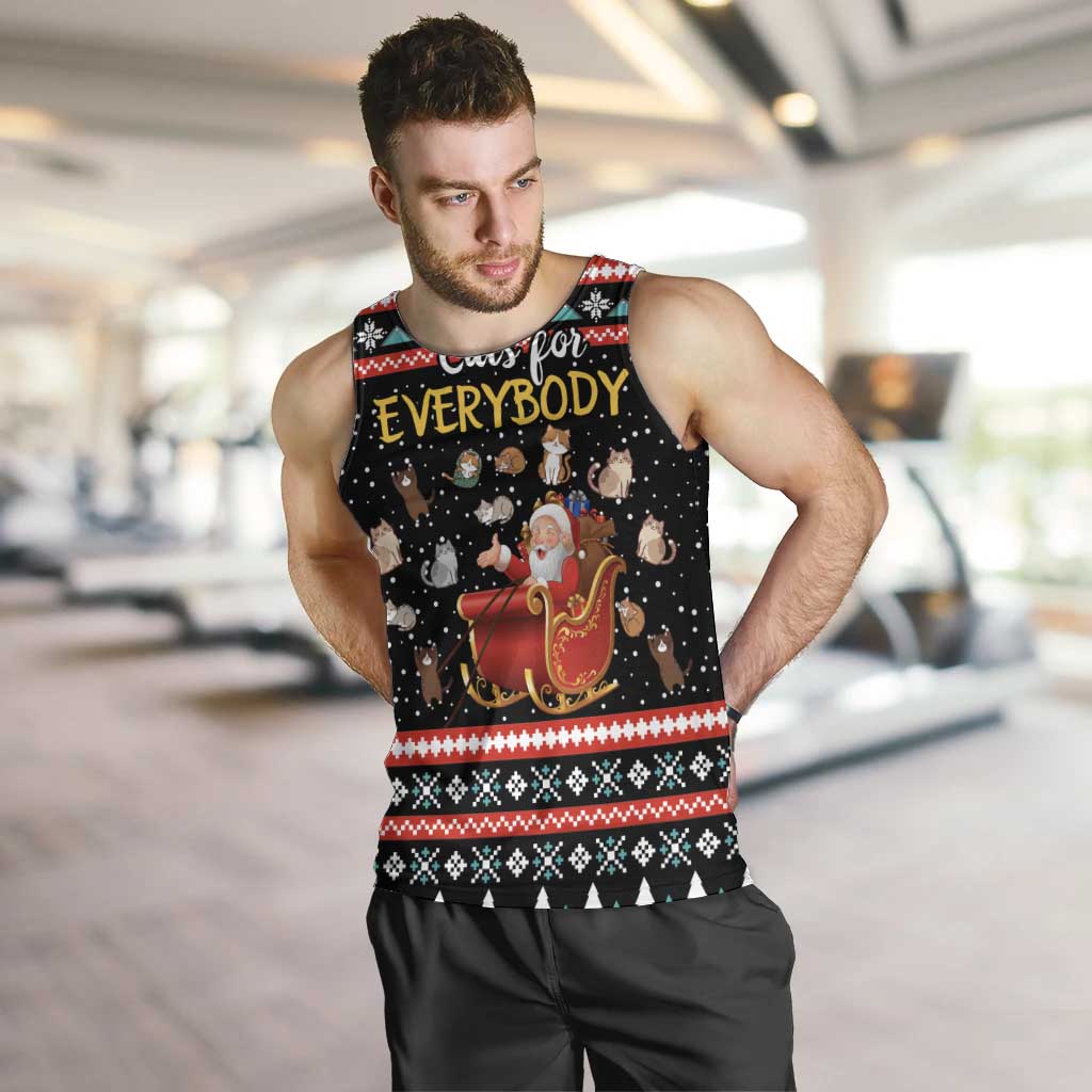 Funny Santa Men Tank Top with Cats for Everybody Quote and Red Christmas Pattern - Wonder Print Shop