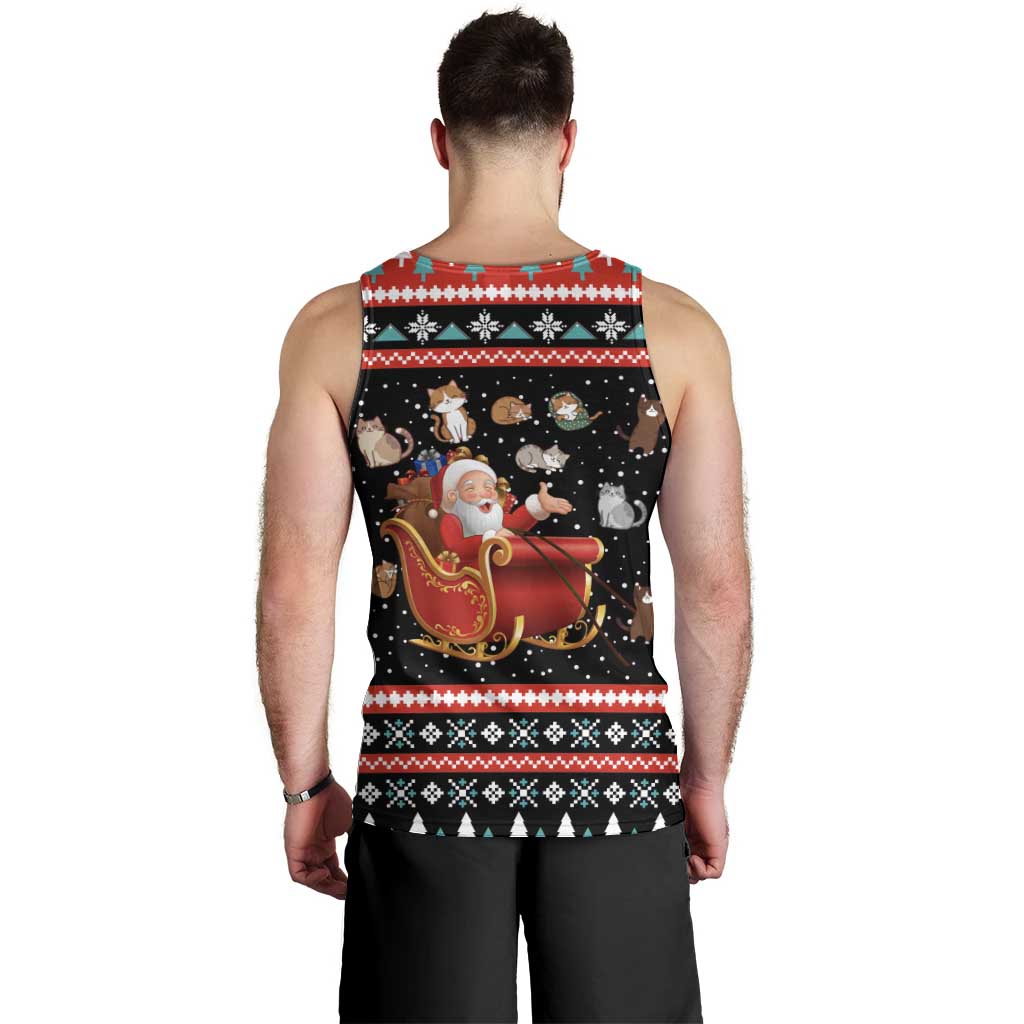 Funny Santa Men Tank Top with Cats for Everybody Quote and Red Christmas Pattern - Wonder Print Shop