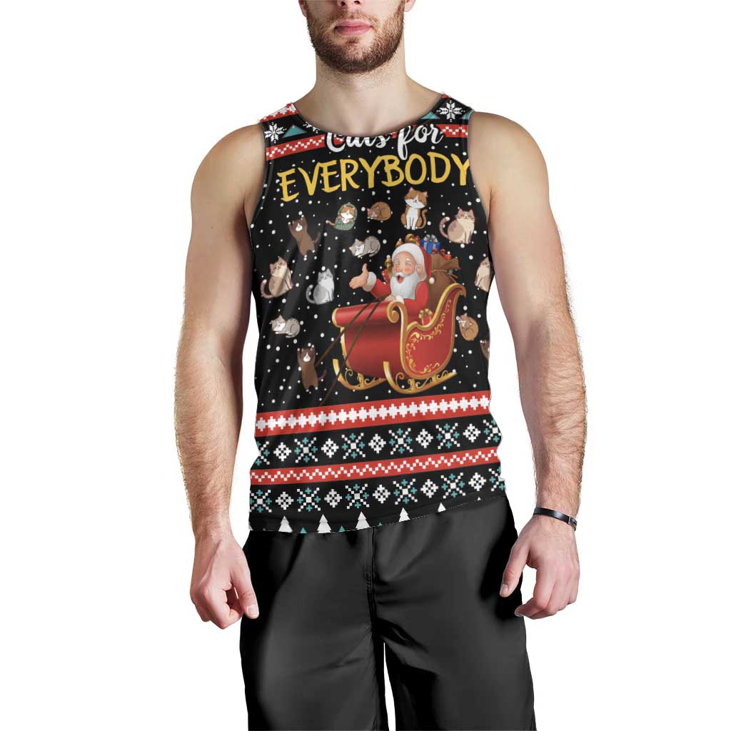 Funny Santa Men Tank Top with Cats for Everybody Quote and Red Christmas Pattern - Wonder Print Shop