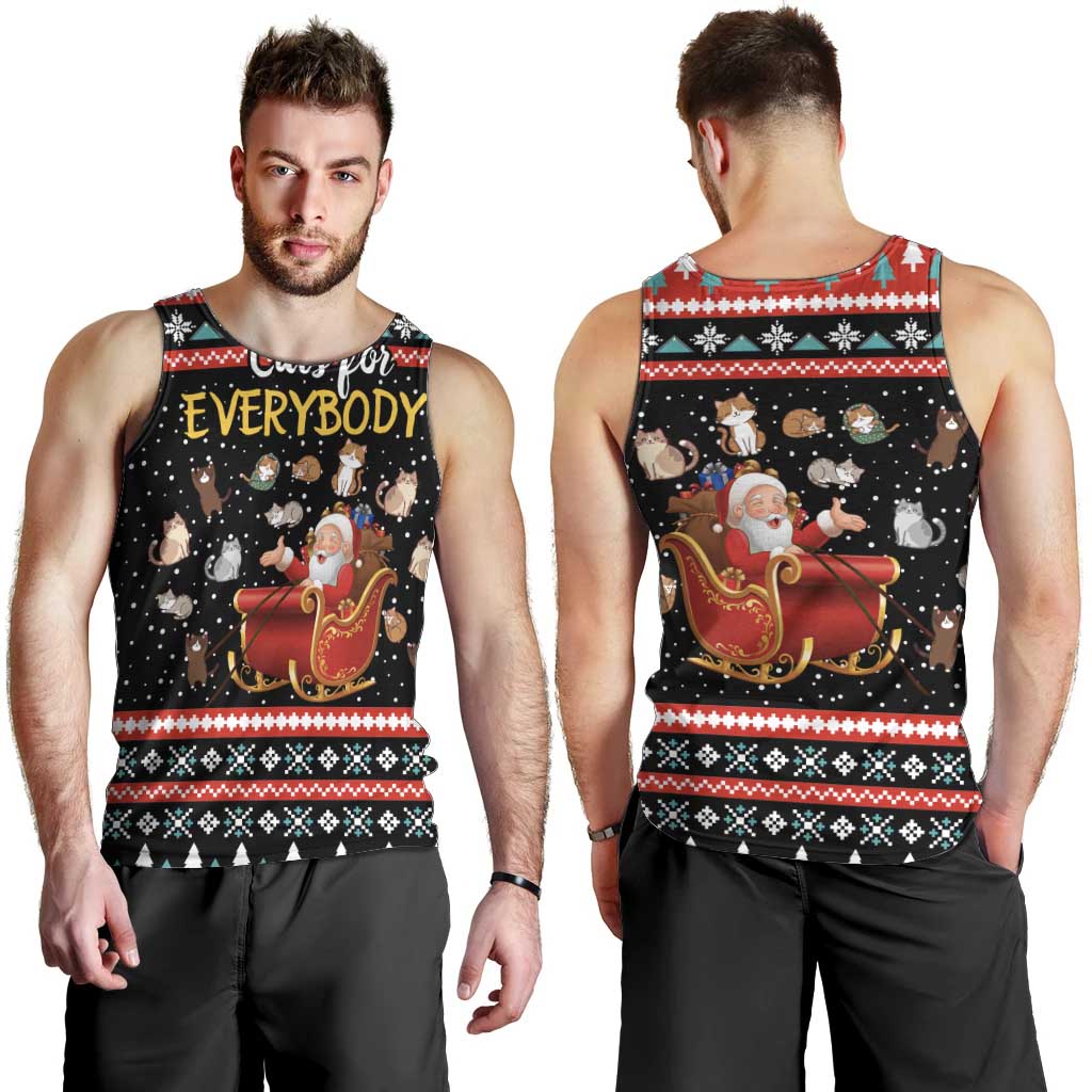 Funny Santa Men Tank Top with Cats for Everybody Quote and Red Christmas Pattern - Wonder Print Shop