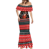 Funny Santa Mermaid Dress with Cats for Everybody Quote and Red Christmas Pattern - Wonder Print Shop