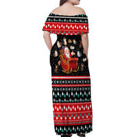 Funny Santa Off Shoulder Maxi Dress with Cats for Everybody Quote and Red Christmas Pattern - Wonder Print Shop