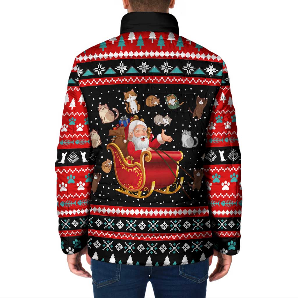 Funny Santa Padded Jacket with Cats for Everybody Quote and Red Christmas Pattern - Wonder Print Shop