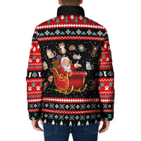 Funny Santa Padded Jacket with Cats for Everybody Quote and Red Christmas Pattern - Wonder Print Shop