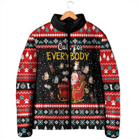 Funny Santa Padded Jacket with Cats for Everybody Quote and Red Christmas Pattern - Wonder Print Shop