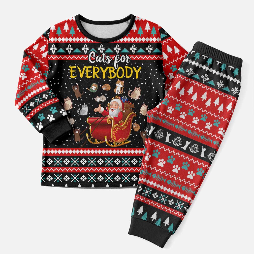 Funny Santa Christmas Pajama Set with Cats for Everybody Quote and Red Christmas Pattern - Wonder Print Shop