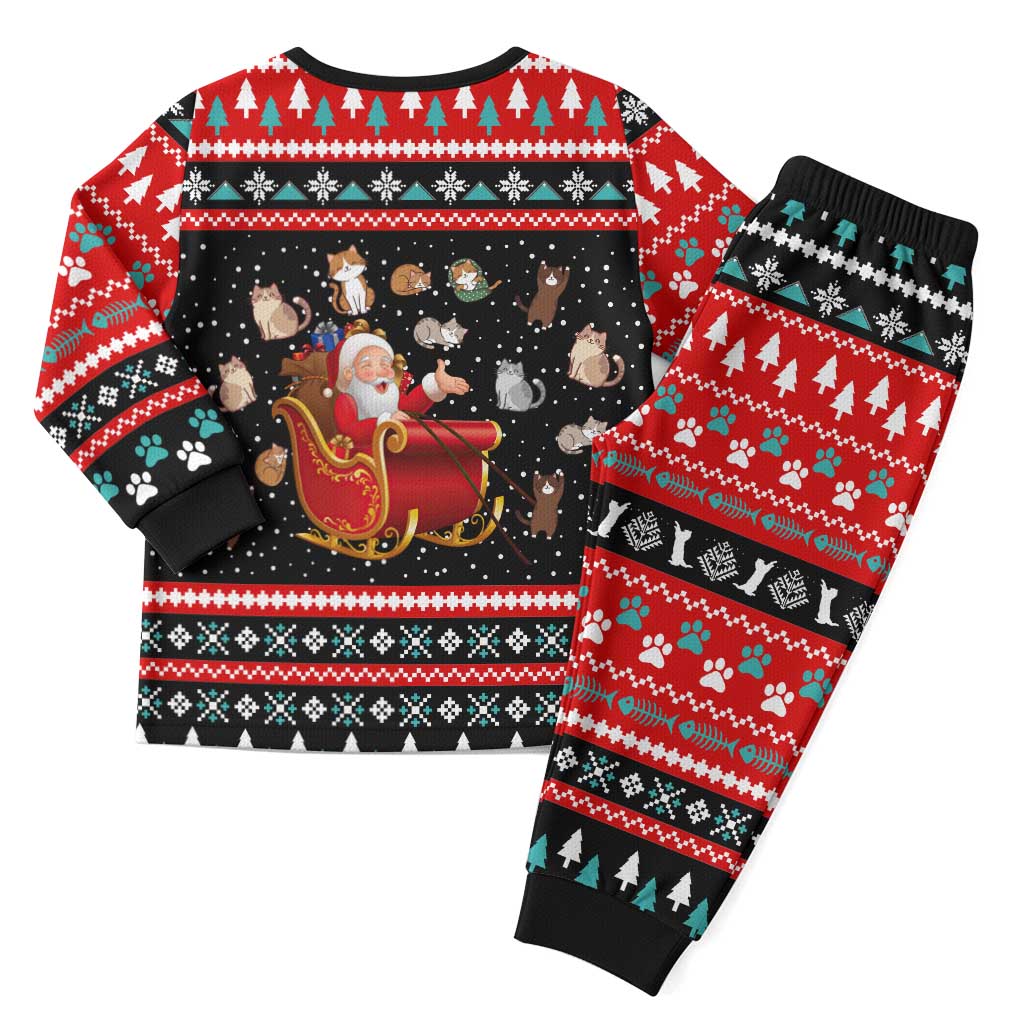 Funny Santa Christmas Pajama Set with Cats for Everybody Quote and Red Christmas Pattern - Wonder Print Shop