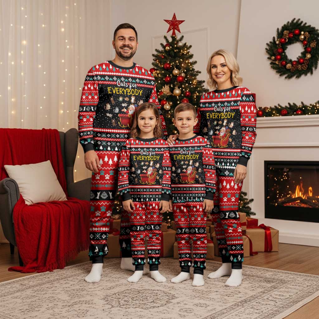 Funny Santa Christmas Pajama Set with Cats for Everybody Quote and Red Christmas Pattern - Wonder Print Shop