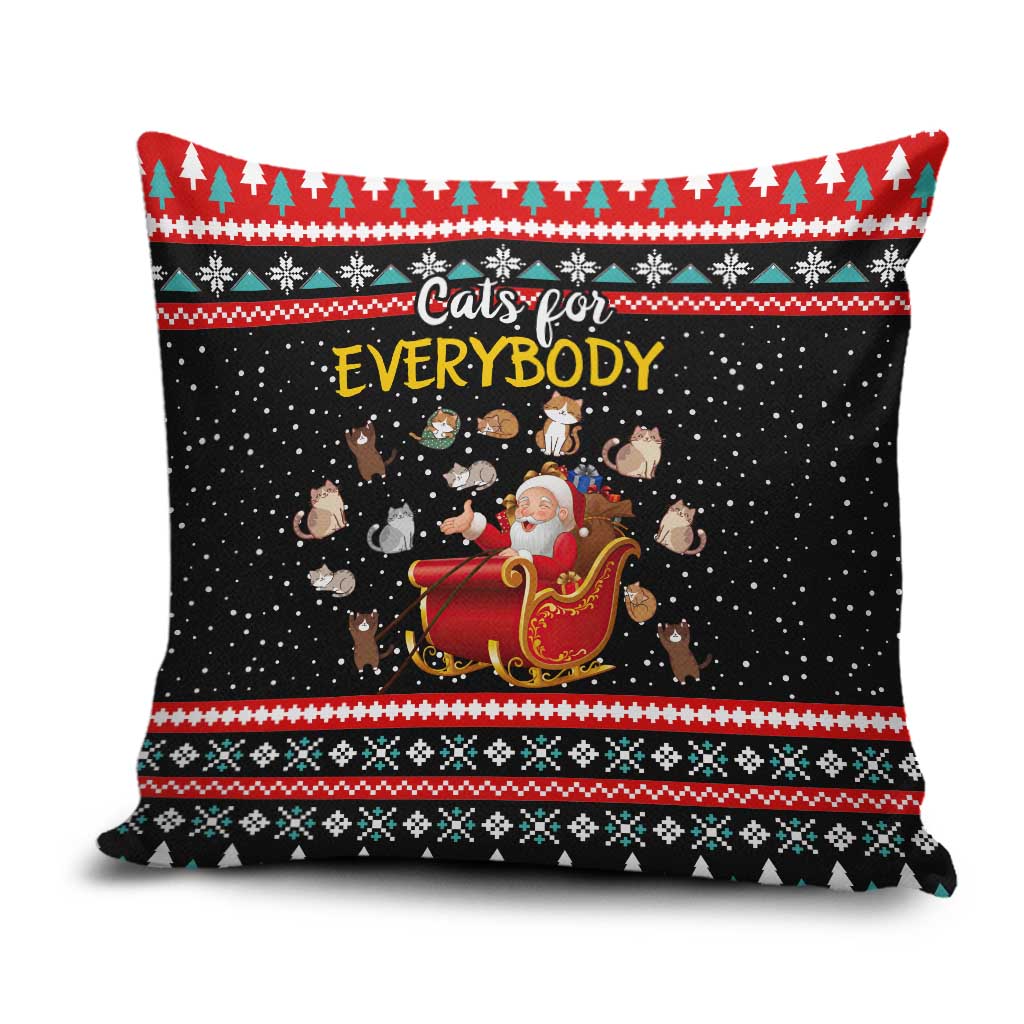 Funny Santa Pillow Cover with Cats for Everybody Quote and Red Christmas Pattern - Wonder Print Shop