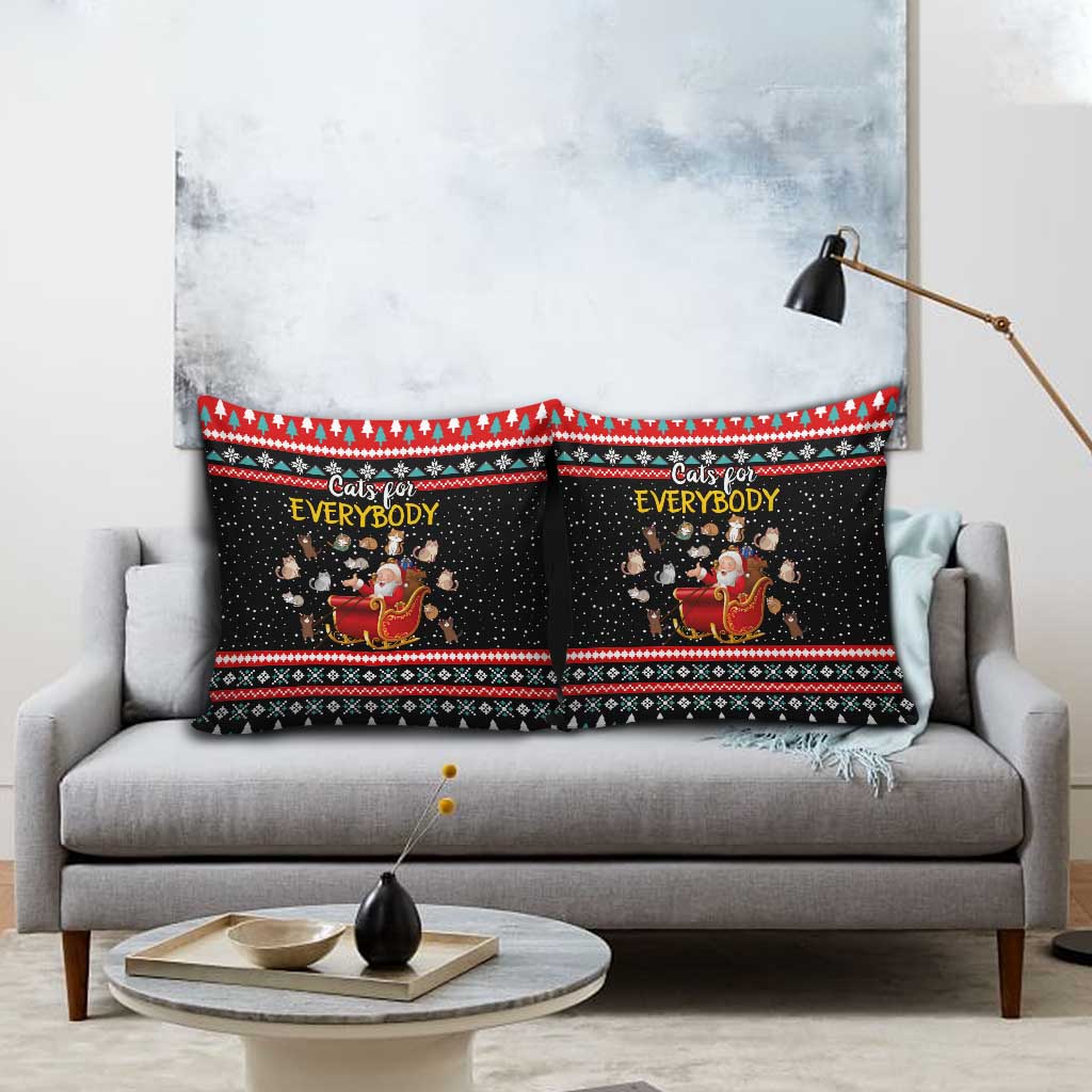Funny Santa Pillow Cover with Cats for Everybody Quote and Red Christmas Pattern - Wonder Print Shop