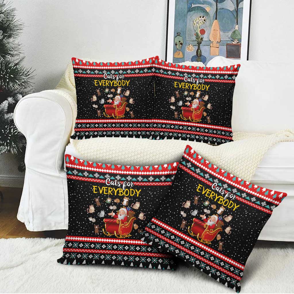 Funny Santa Pillow Cover with Cats for Everybody Quote and Red Christmas Pattern - Wonder Print Shop
