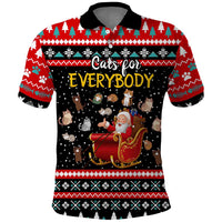 Funny Santa Polo Shirt with Cats for Everybody Quote and Red Christmas Pattern - Wonder Print Shop
