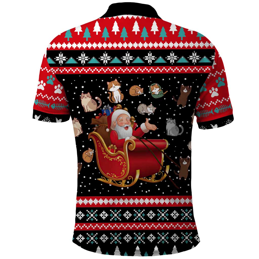 Funny Santa Polo Shirt with Cats for Everybody Quote and Red Christmas Pattern - Wonder Print Shop