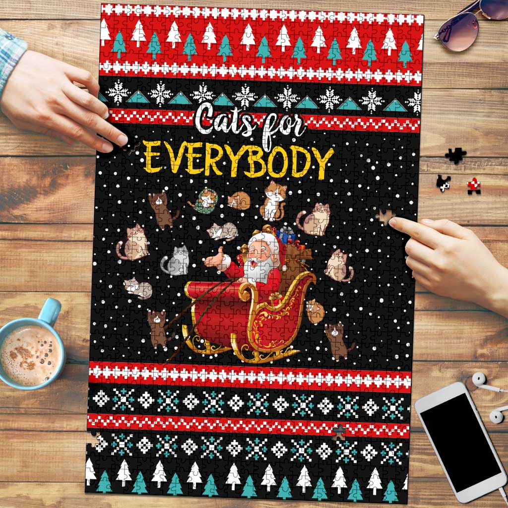 Funny Santa Puzzle with Cats for Everybody Quote and Red Christmas Pattern - Wonder Print Shop