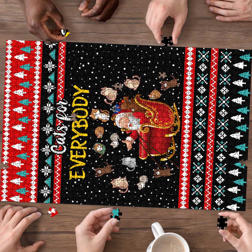Funny Santa Puzzle with Cats for Everybody Quote and Red Christmas Pattern - Wonder Print Shop