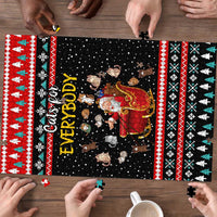 Funny Santa Puzzle with Cats for Everybody Quote and Red Christmas Pattern - Wonder Print Shop