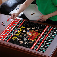 Funny Santa Puzzle with Cats for Everybody Quote and Red Christmas Pattern - Wonder Print Shop