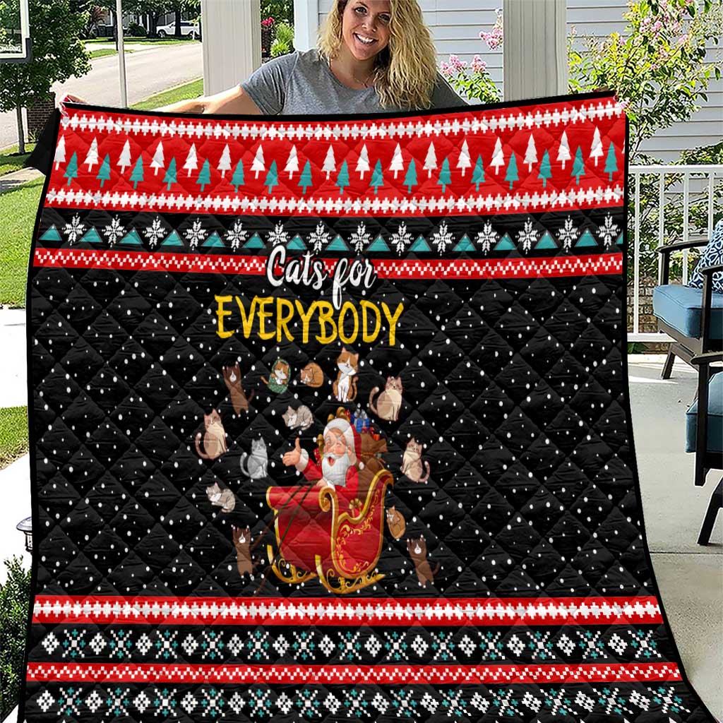 Funny Santa Quilt with Cats for Everybody Quote and Red Christmas Pattern - Wonder Print Shop