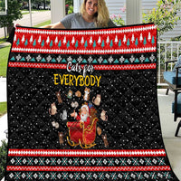 Funny Santa Quilt with Cats for Everybody Quote and Red Christmas Pattern - Wonder Print Shop
