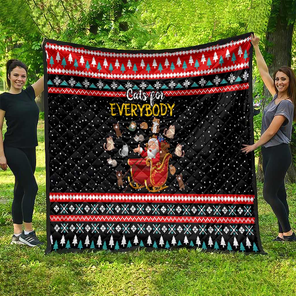 Funny Santa Quilt with Cats for Everybody Quote and Red Christmas Pattern - Wonder Print Shop