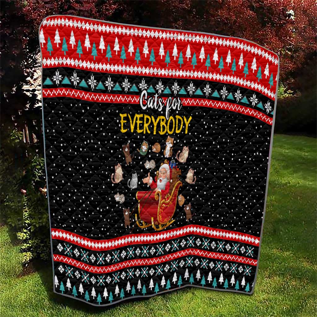 Funny Santa Quilt with Cats for Everybody Quote and Red Christmas Pattern - Wonder Print Shop