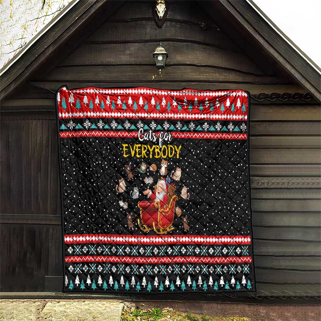 Funny Santa Quilt with Cats for Everybody Quote and Red Christmas Pattern - Wonder Print Shop